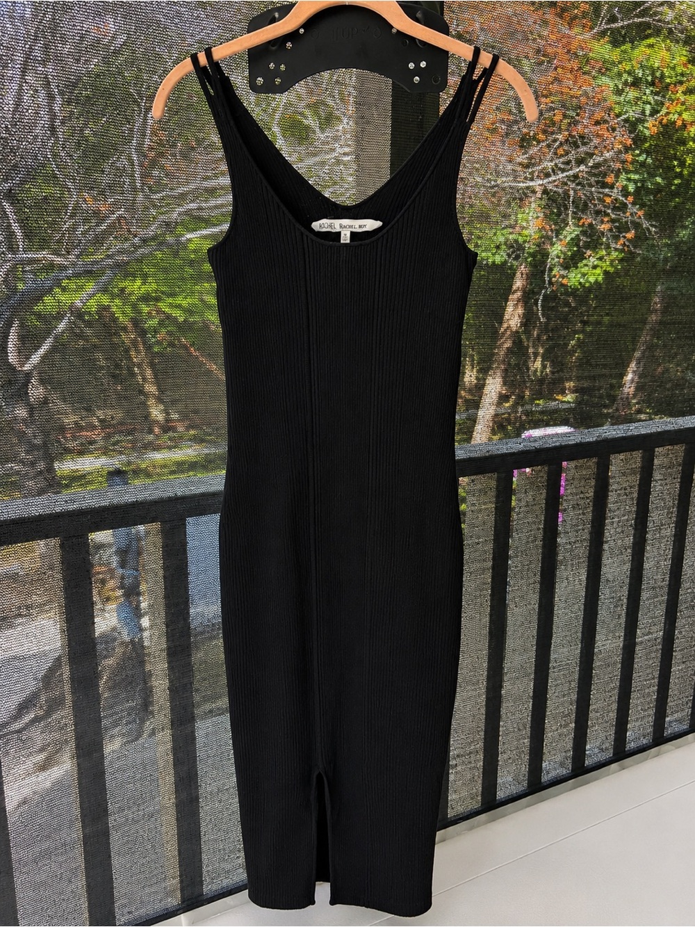Ribbed Black V-Neck Midi Dress - Classic Women's Dress